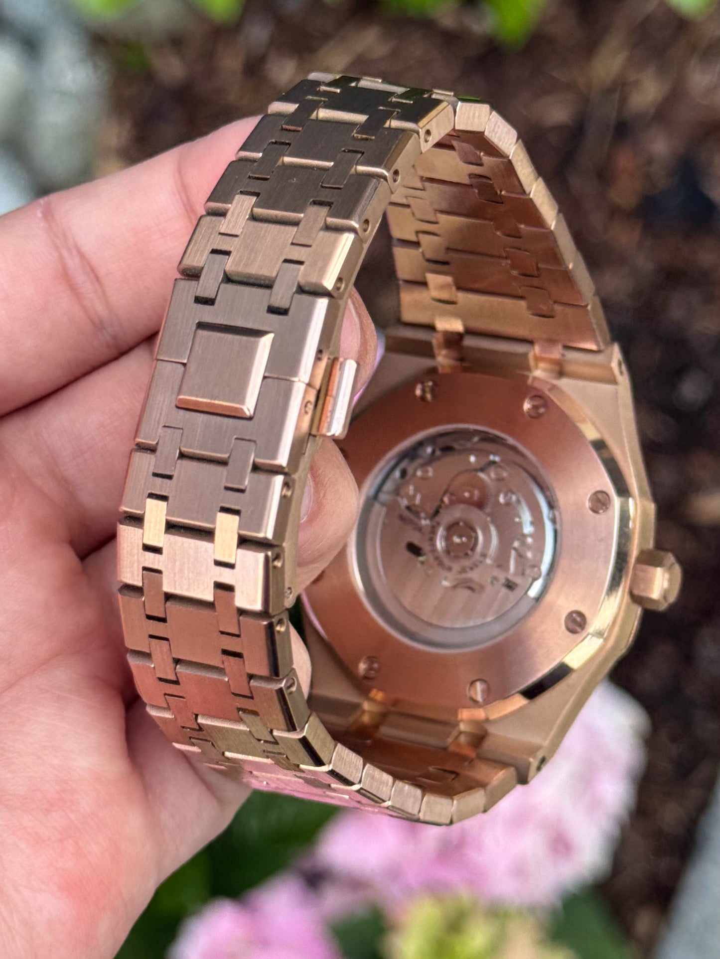 (På lager) Rosegold "Skeleton" Royal Oak Mod