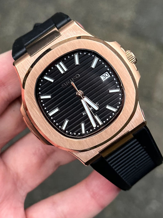 Rosegold ’Black Dial’ Nautilus Rubber Mod