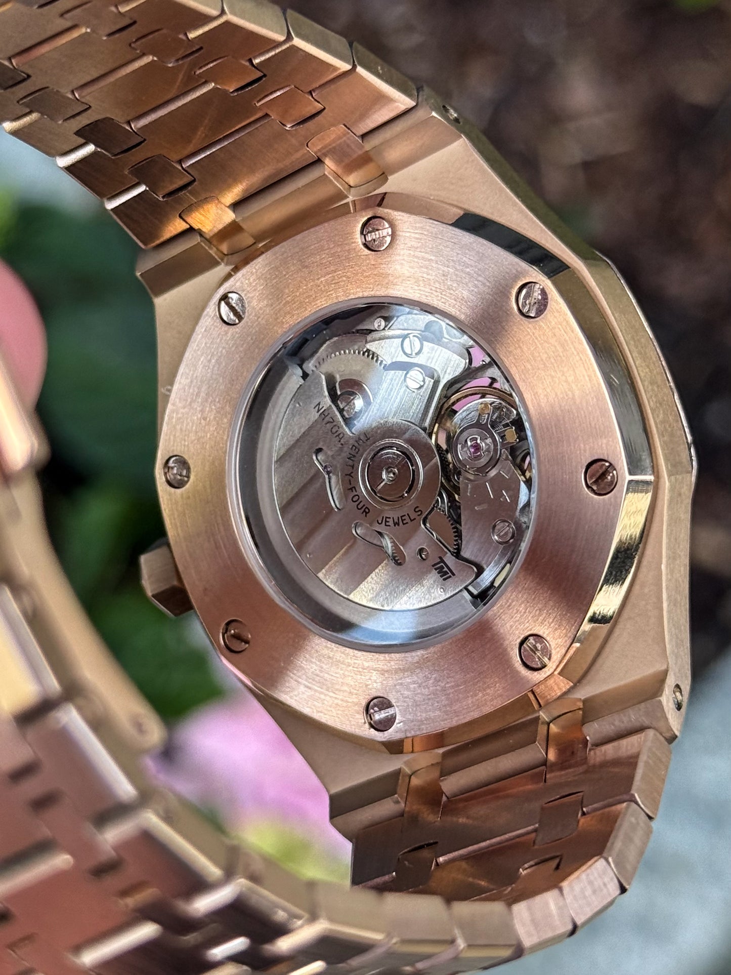 (På lager) Rosegold "Skeleton" Royal Oak Mod