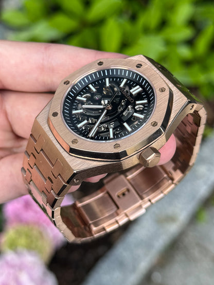 (På lager) Rosegold "Skeleton" Royal Oak Mod