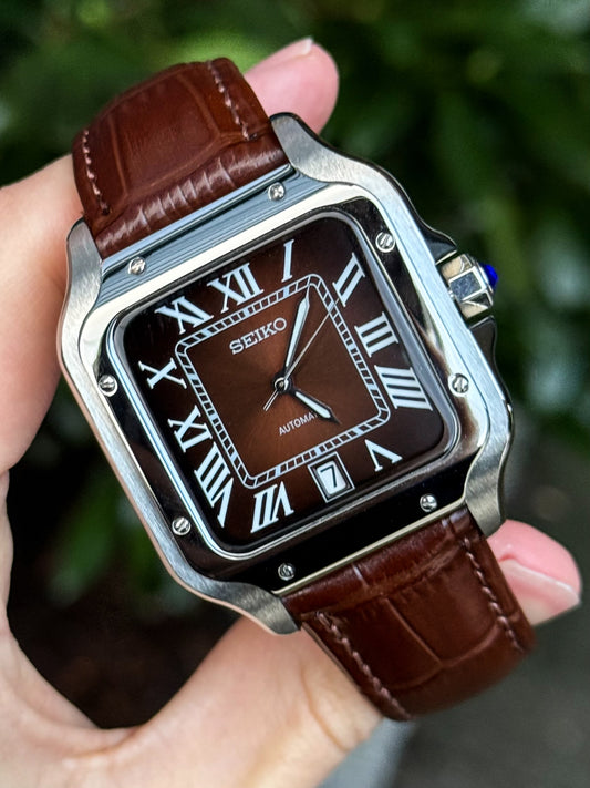 "Brown Dial" Leather Santos Mod