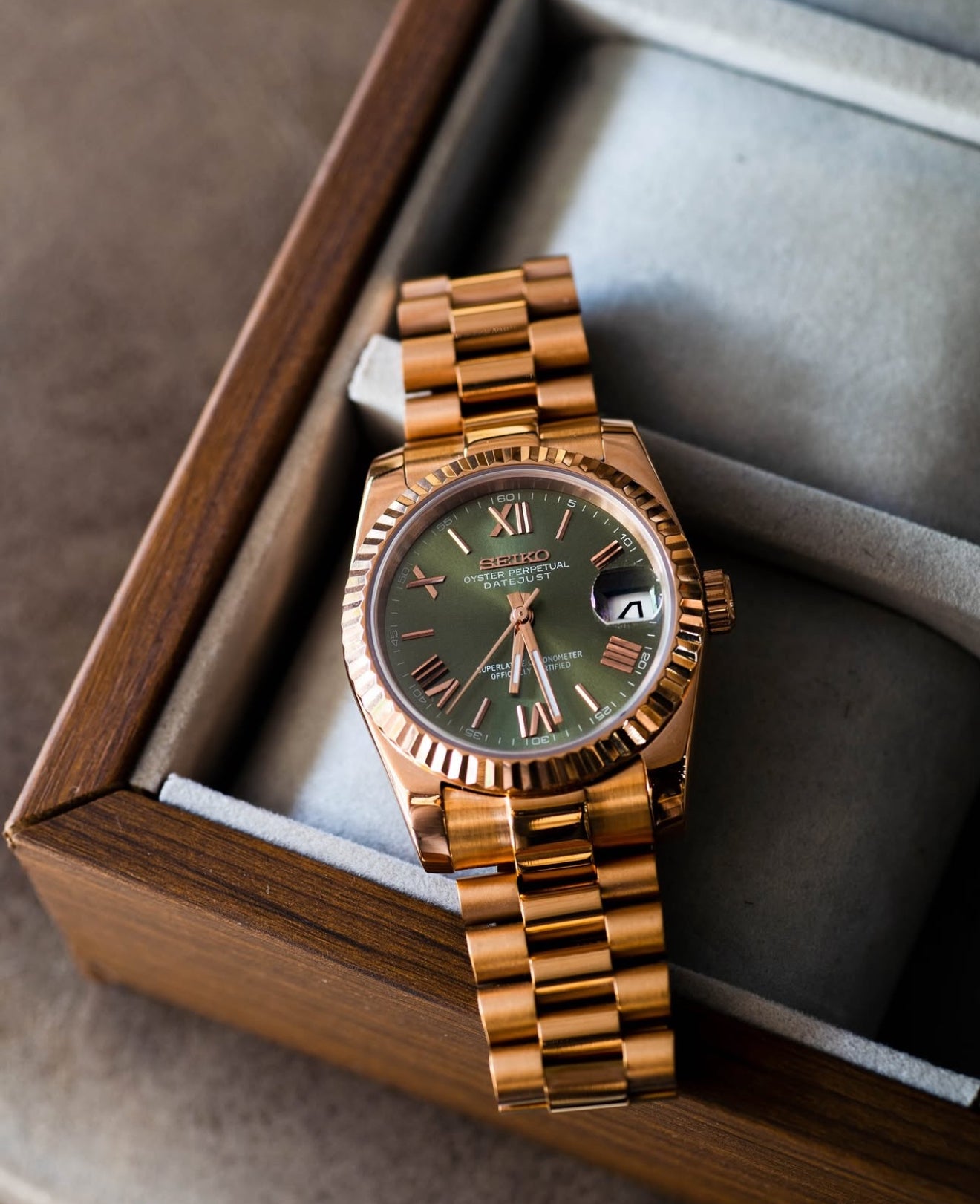 Rosegold "Olive Dial" President Mod