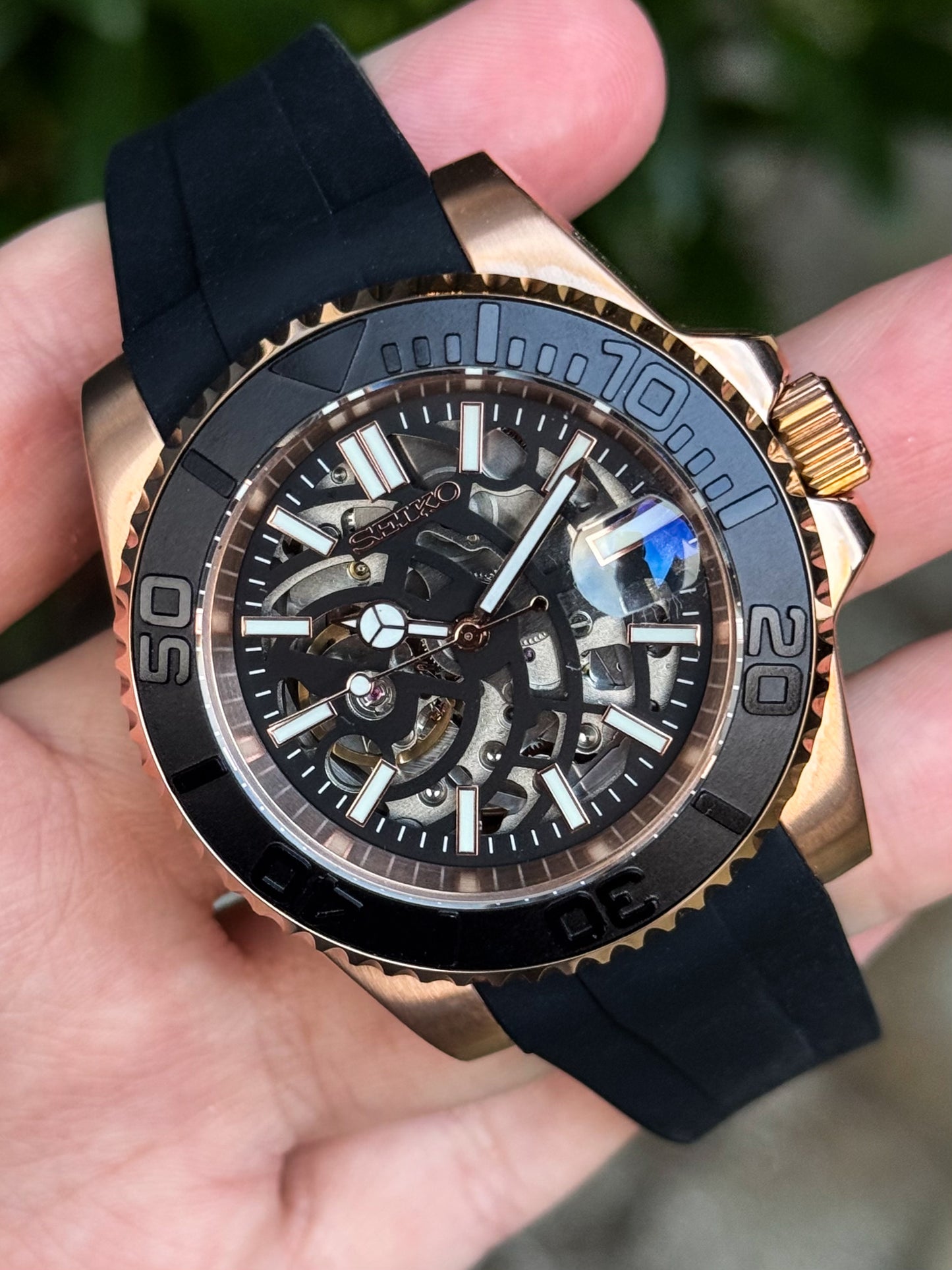 (På lager) Rosegold "Skeleton" Yacht-Master Mod