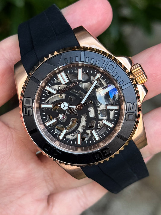 (På lager) Rosegold "Skeleton" Yacht-Master Mod