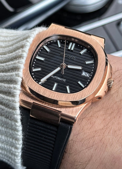 Rosegold "Black Dial" Nautilus Rubber Mod