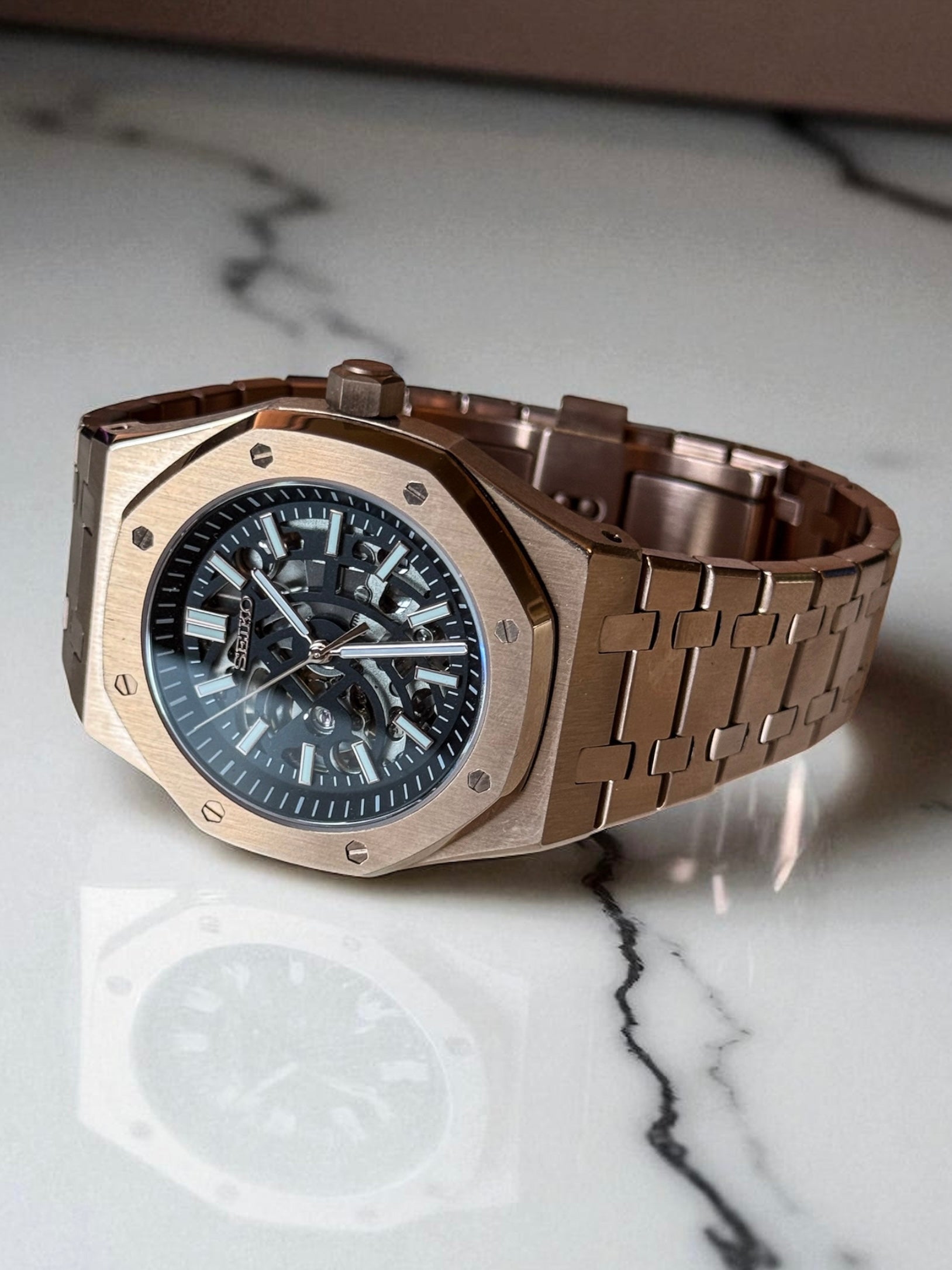 (På lager) Rosegold ’Skeleton’ Royal Oak Mod
