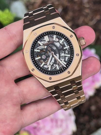 (På lager) Rosegold "Skeleton" Royal Oak Mod