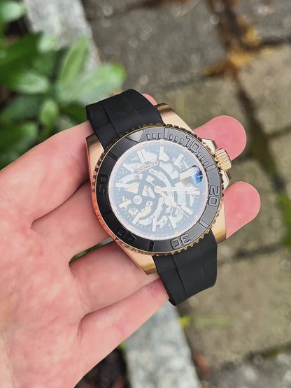 (På lager) Rosegold "Skeleton" Yacht-Master Mod