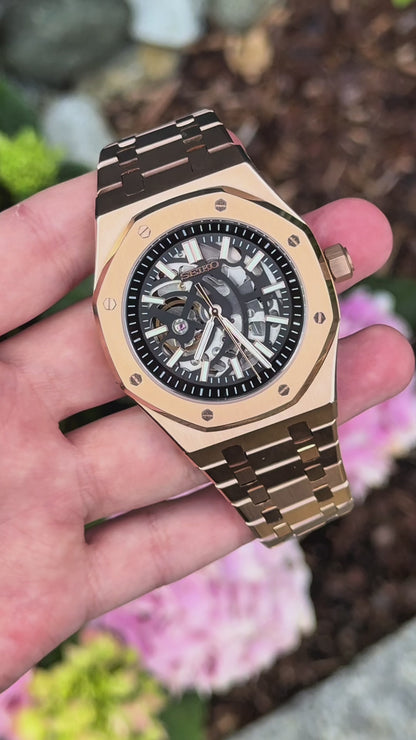 (På lager) Rosegold "Skeleton" Royal Oak Mod