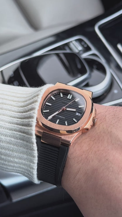 Rosegold "Black Dial" Nautilus Rubber Mod